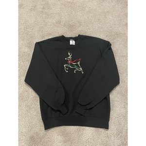 Vintage Christmas Reindeer Embroidered Crewneck Sweatshirt USA Made Black XL